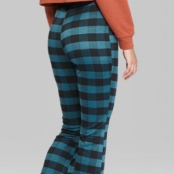 Teal checkered kick flare leg pants Small (402) - Picture 3 of 6